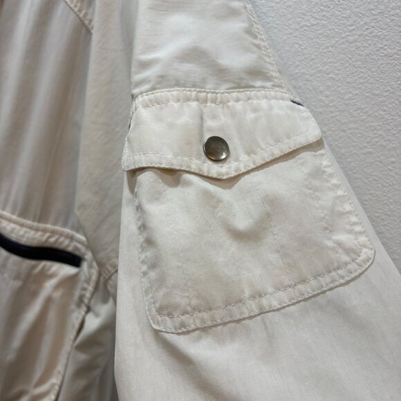 Men’s VTG Towncraft XL Beige Bomber Jacket Elastic Hem Multiple Pockets Hood - Picture 11 of 12